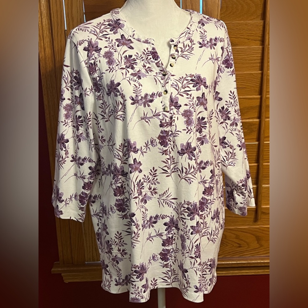 Blair Purple and White 3/4 Sleeve Top